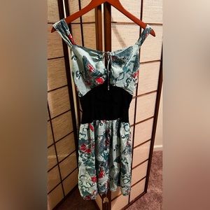 Trashy Diva L’amour corset  dress absinthe green stylized fan print